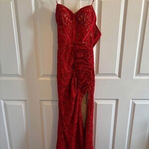 Red Prom Dress With Leg Slit